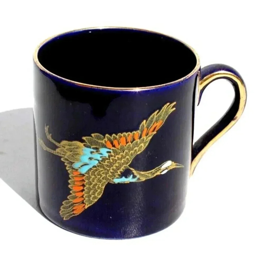 Vintage 1920s HH&G Ltd England Hand Painted Blue GOLDEN MOON Coffee Tea Cup